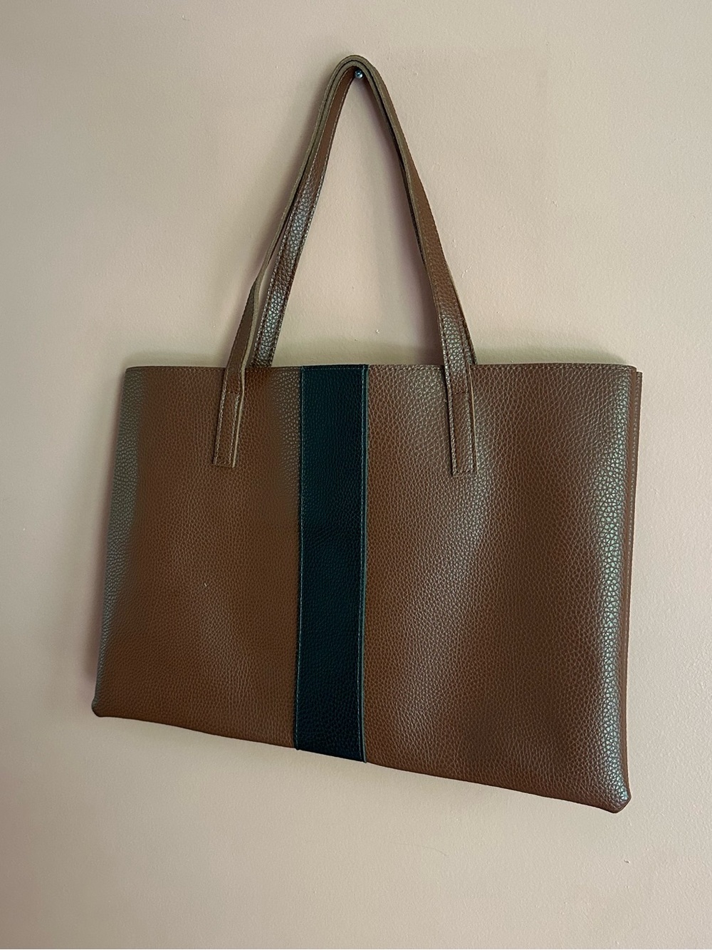 Vince Camuto Brown Tote with Dark Navy Center Stripe